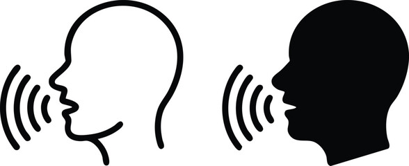 Speaking/Talking Head Icon (Outline and Silhouette), Speech Recognition Symbol, Communication Icon Set