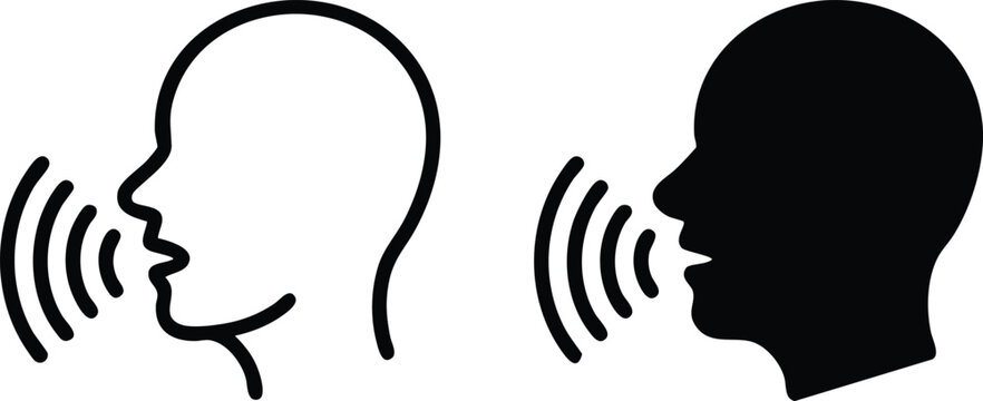 Speaking/Talking Head Icon (Outline and Silhouette), Speech Recognition Symbol, Communication Icon Set