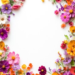 Obraz premium Colorful Floral Frame with Vibrant Flowers on White Background