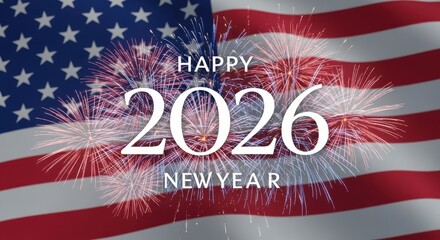 2026 New Year card, USA fireworks border, New Year 2026 banner