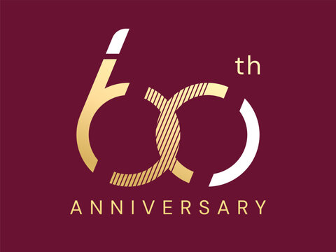 60th Anniversary luxury gold celebration with elegant lines overlapping in numbers vector design twisted infinity concept. Sixty years anniversary gold logo template for celebration event, invitation.