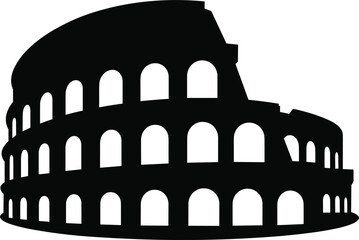 Black silhouette of the Colosseum in Rome on a white background Italy ancient Rome