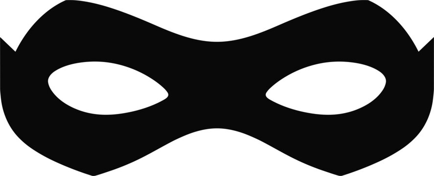 Black Superhero Mask Silhouette with Eye Cutouts Keywords: mask, superhero, disguise, secret