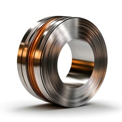 Metallic Coil with Shiny Surface and Colorful Stripes in Artistic Design