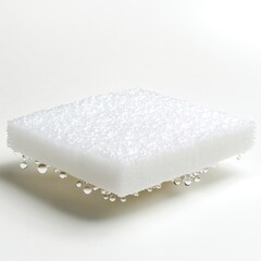 White Cleaning Sponge with Water Droplets Against a Soft Background
