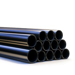 Stack of Black Cylindrical Pipes for Industrial and Construction Use