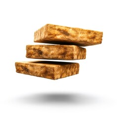 Three Isolated Layers of Light Brown Textured Bread on White Background