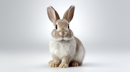 Fototapeta premium Surprised Funny Cute Bunny with Big Eyes on Light Background, Cute Animal Portrait