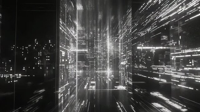 Digital data streaming through futuristic server room network - Powered by Adobe