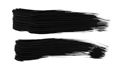 Two textured black brush strokes create an abstract design on transparent background