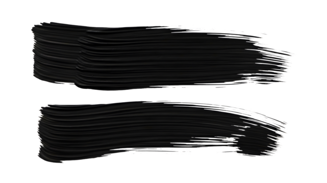 Two textured black brush strokes create an abstract design on transparent background