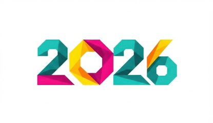 2026 New Year number, geometric colorful logo card, New Year 2026 banner