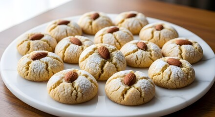 Classic Almond Qurabiya on Marble Plate