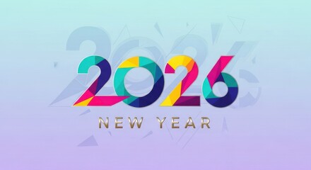 2026 New Year number, geometric colorful logo card, New Year 2026 banner