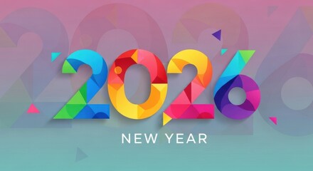 2026 New Year number, geometric colorful logo card, New Year 2026 banner