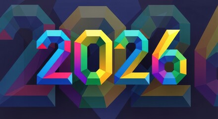 2026 New Year number, geometric colorful logo card, New Year 2026 banner