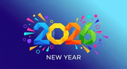 2026 New Year number, geometric colorful logo card, New Year 2026 banner