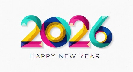2026 New Year number, geometric colorful logo card, New Year 2026 banner