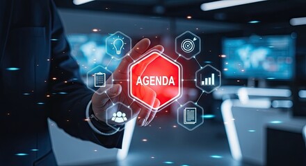 Modern business agenda concept with digital icons for planning and strategy, ideal for professional presentations and corporate communications materials