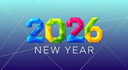 2026 New Year number, geometric colorful logo card, New Year 2026 banner