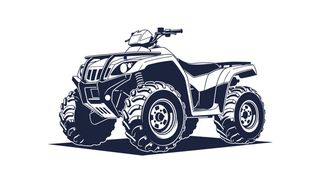 An illustration of a rugged ATV or quad bike in dark blue and white, perfect for off-road adventures.
