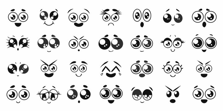 Collection of diverse cartoon eyes and mouths expressing various emotions and feelings
