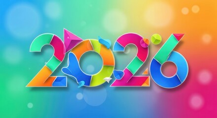 2026 New Year number, geometric colorful logo card, New Year 2026 banner