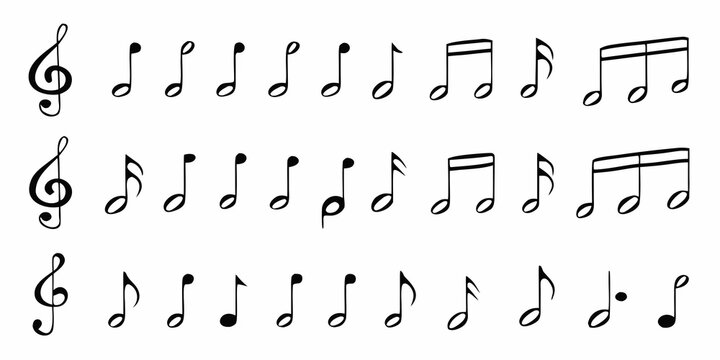 Collection of musical notes and symbols on a white background