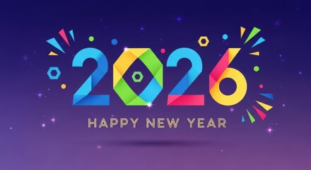 2026 New Year number, geometric colorful logo card, New Year 2026 banner