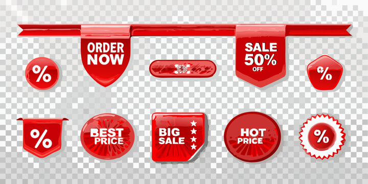Collection of red sale tags and labels for promotions and discounts