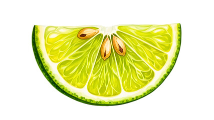 Vibrant watercolor illustration of a fresh lime slice with seeds on transparent background