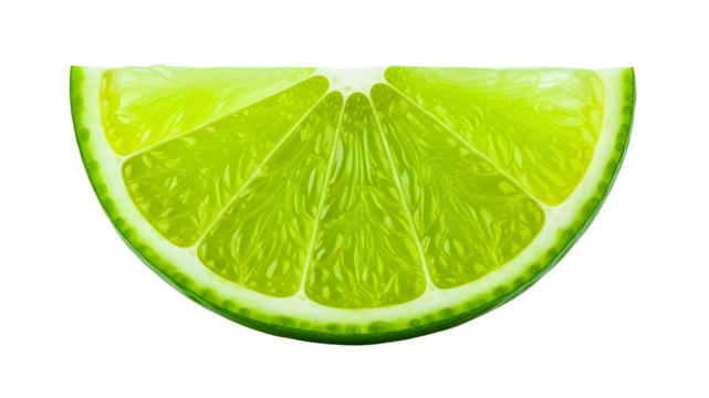 Fresh and vibrant lime wedge displaying juicy texture on transparent background