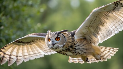 Owl in Mid-Flight with Wings Spread – Close-Up Wildlife Photography.