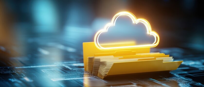 The Cloud Folder Representing Secure Digital Data Storage on Circuit Board