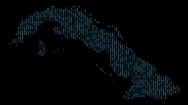 Cuba Binary code map animation, Digital data visualization, alpha layer