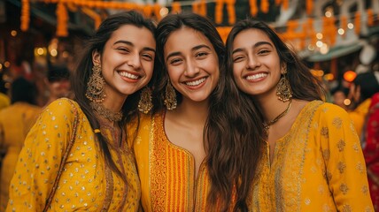 Happy, Multicultural Friends Celebrating Diwali High-End, Real Fusion Clothing for Social Media and Holiday Marketing