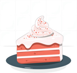 Slice of layered cake with pink frosting and sprinkles slice of cake dessert