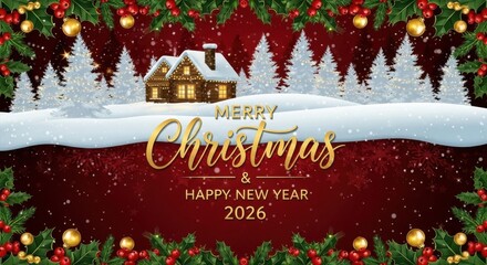 New Year 2026 banner, Christmas 2026 greeting card, New Year 2026, holidays design