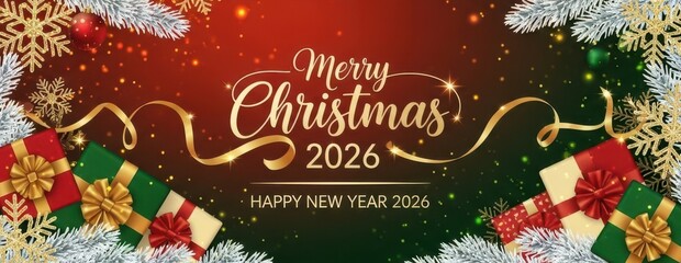 New Year 2026 banner, Christmas 2026 greeting card, New Year 2026, holidays design