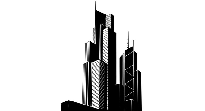 Monochrome vector illustration of skyscrapers modern urban architecture isolated on white background
