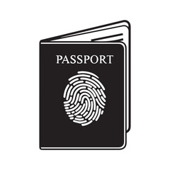 Passport icon with fingerprint for identification and travel security