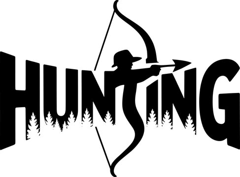 Hunting Wordmark with Archer Silhouette and Forest Detail