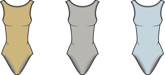 Three Swimsuit Designs A Set of Vector Illustrations in Diverse Colors, Perfect for Fashion Concepts