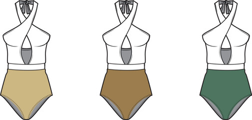 Stylish Swimsuit Designs Modern Halterneck One-Piece Swimwear in Various Colors for Beach Fashion