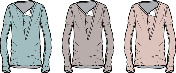 Collection of trendy, stylish casual wear shirts in various pastel hues for fashion design and apparel