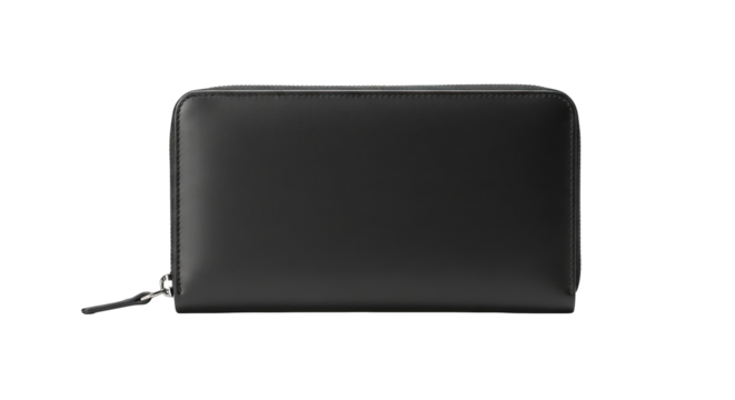 Black Leather Zippered Wallet Isolated on White Background. - Powered by Adobe