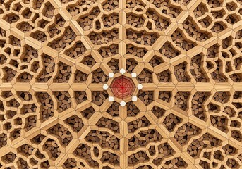 Stunning Islamic geometric pattern with wooden accents, perfect for adding cultural richness and unique design elements to your next creative project