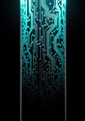 Electronic circuit board design with glowing turquoise lines for tech innovation, showcasing modern technology, data streams, and futuristic connections