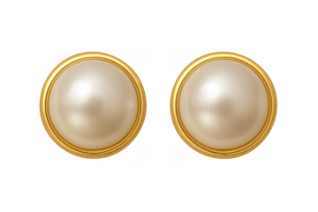 Pair of classic pearl gold earrings transparent background