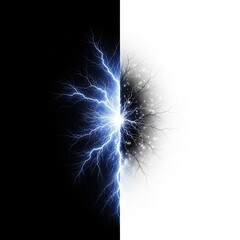 Dynamic lightning strike divides black and white, a powerful symbol of duality, energy, and transformation, ideal for impactful designs or conceptual projects
